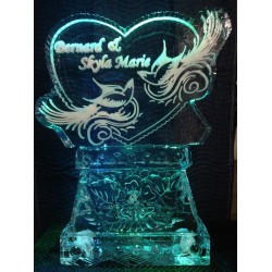 Heart with Doves Engrave Ice Sculpture or Luge
