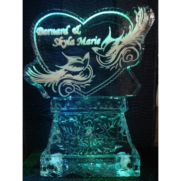 Heart with Doves Engrave Ice Sculpture or Luge